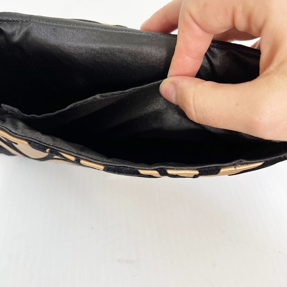 Metallic Gold Black Velvet Foldover Flap Purse Clutch - Picture 7 of 9